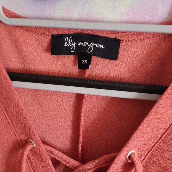 Lily Morgan Women's Terracotta Lace Up Top Size 3X - Picture 2 of 6